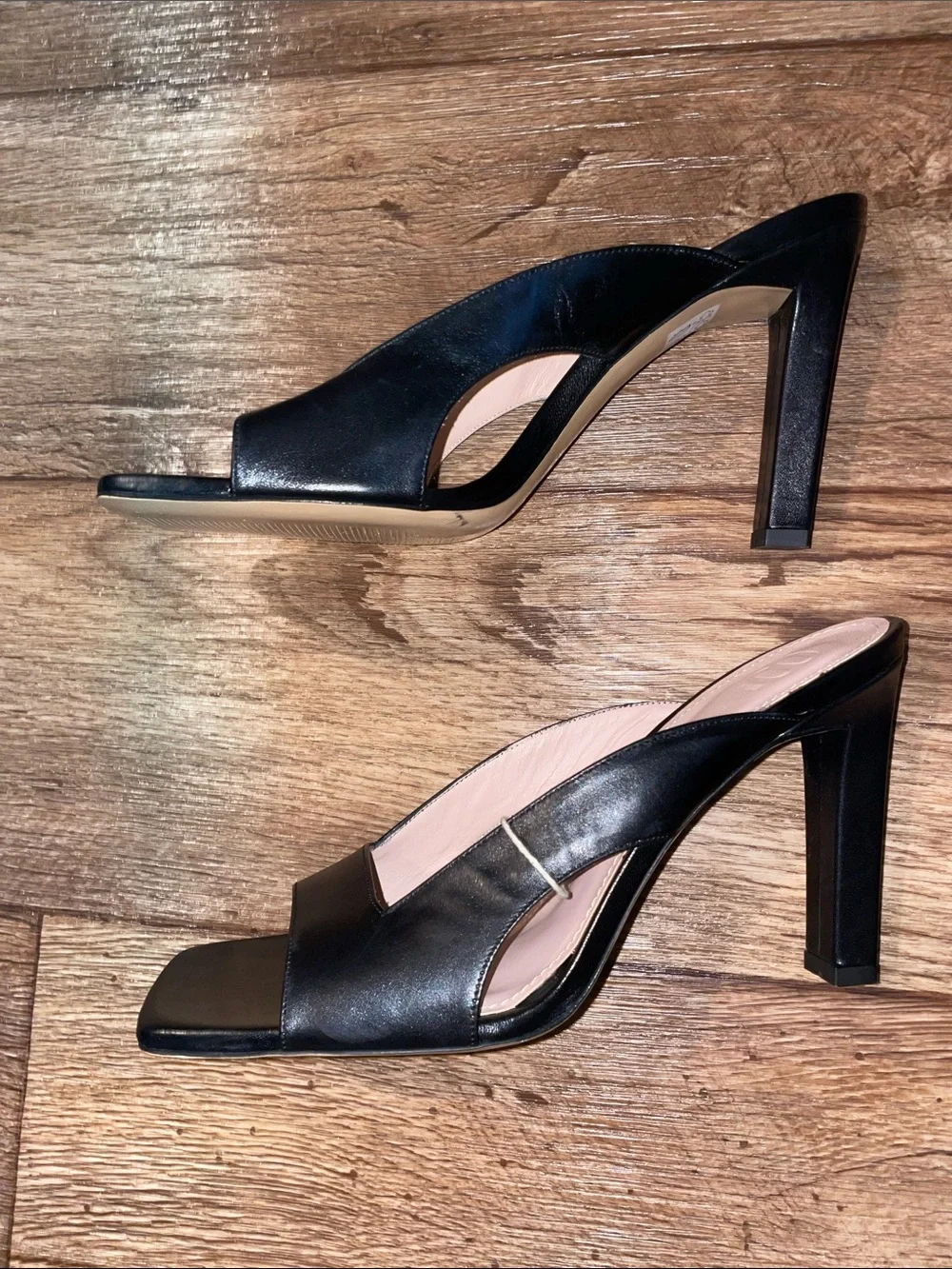 Black Leather Slip on Open-Toe Mule Heels Women Size 9.5/10